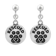 Paw Print RESCUED Earrings, Pet Rescue Jewelry