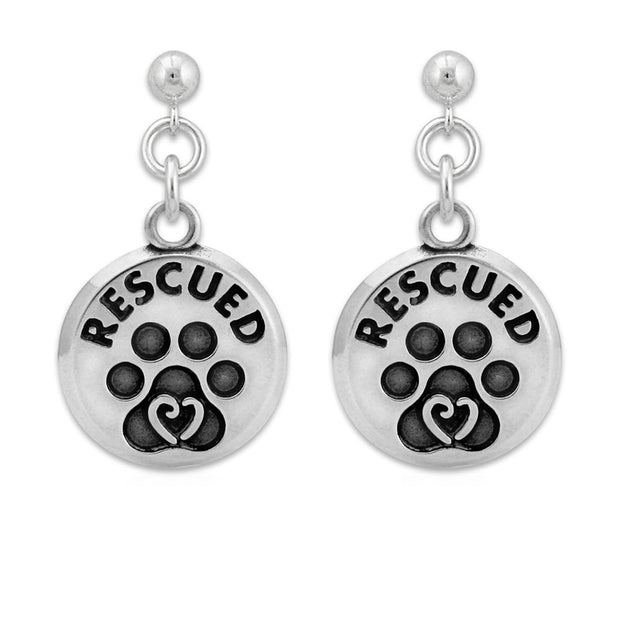 Paw Print RESCUED Earrings, Pet Rescue Jewelry