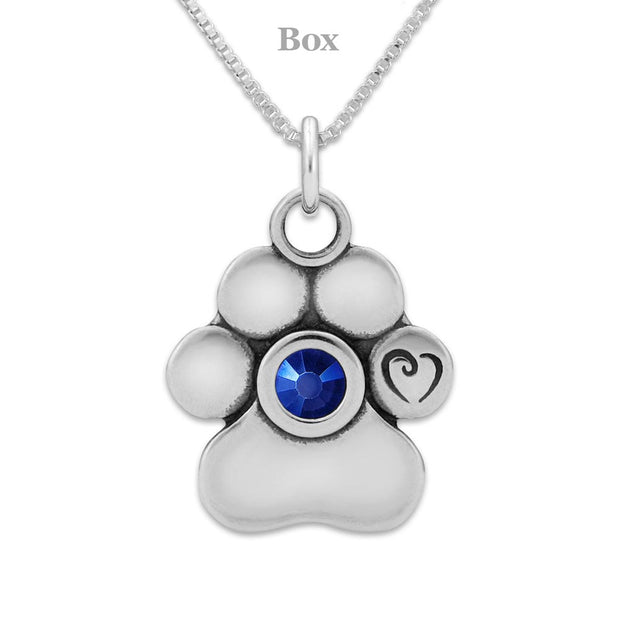 Personalized Paw Print In Silver, Unconditional Love w/Crystal Pendant