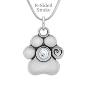 Personalized Paw Print In Silver, Unconditional Love w/Crystal Pendant