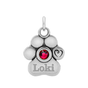 Personalized Paw Print In Silver, Unconditional Love w/Crystal Pendant