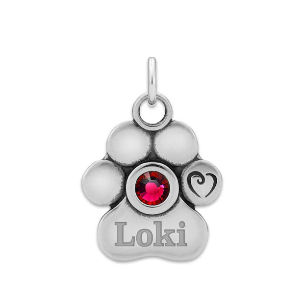 Personalized Paw Print In Silver, Unconditional Love w/Crystal Pendant