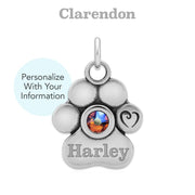 Personalized Paw Print In Silver, Unconditional Love w/Crystal Pendant