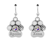 Personalized Crystal Paw Print Earrings, Unconditional Love Earrings