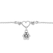 Paw Print Anklet, Sterling Silver One Love Ankle Bracelet w/Baby Paws