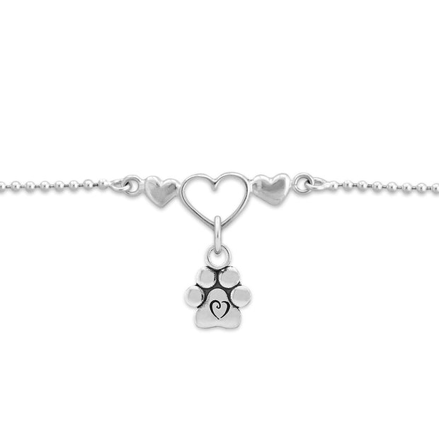 Paw Print Anklet, Sterling Silver One Love Ankle Bracelet w/Baby Paws