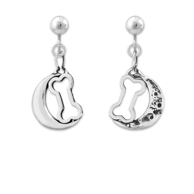 Dog Bone Dangle Earrings, Bark At The Moon