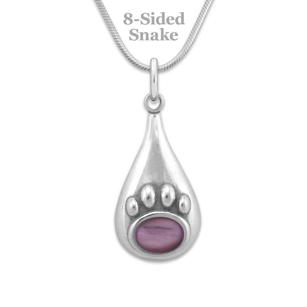 Paw Necklace, Teardrop Paw Pendant, In 16 Semi-Precious Stones