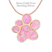 Pink Opal Paw Print Necklace Pendant Rose Gold Plated