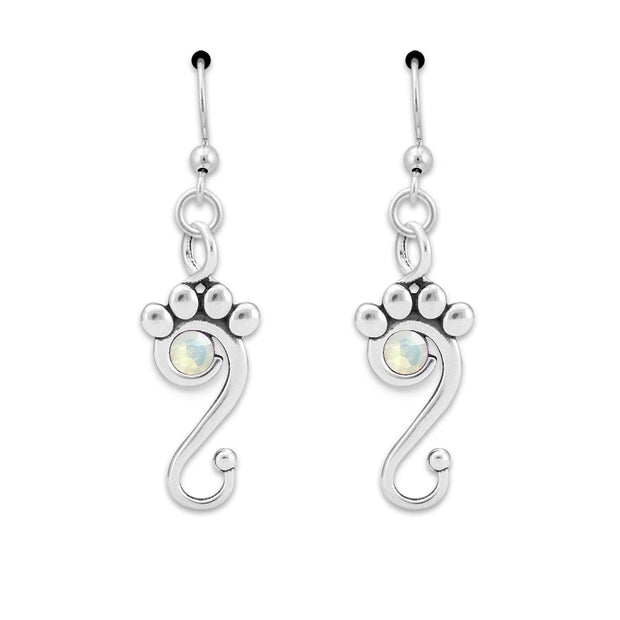 Pawsatively Connected Paw Print Earrings w/Crystal -- new