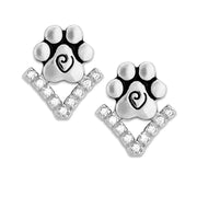 Cubic Zirconia VIP Paw Print Post Earrings in Sterling Silver