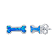 Sterling Silver Dog Bone Studs with Blue Opal Inlay