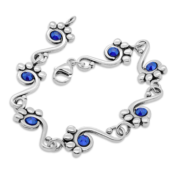 Sterling Silver Pawsitively Connected Crystal Paw Print Bracelet