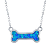 Sterling Silver Dog Bone Necklace with Blue Opal Inlay