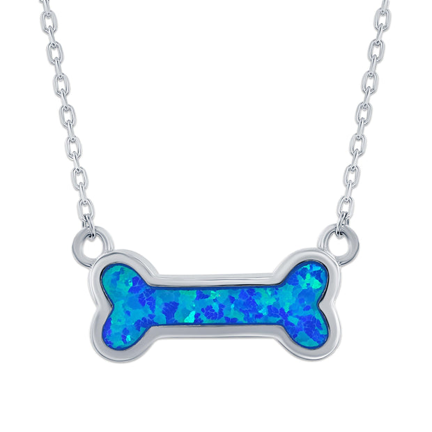 Sterling Silver Dog Bone Necklace with Blue Opal Inlay