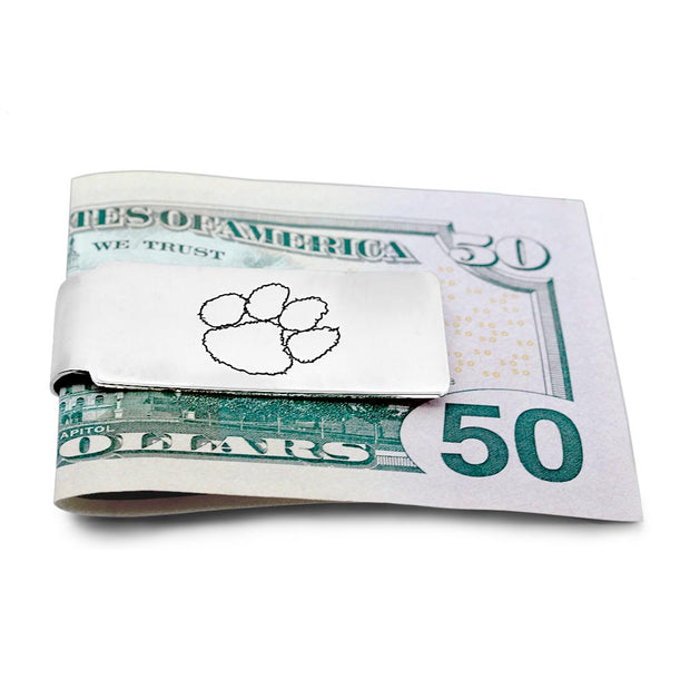 Men's Paw Print Money Clip In Sterling Silver