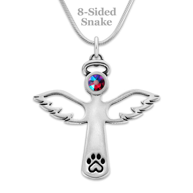 Personalized Paw Print Touched By An Angel w/Crystal Sterling Necklace