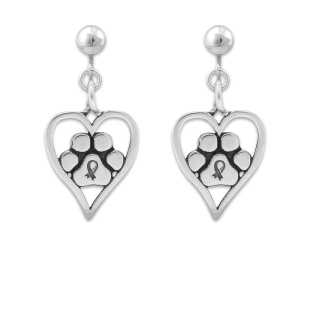 Paw Print Heart Memorial, Sterling Silver You Will Always Be Forever in My Heart Earrings