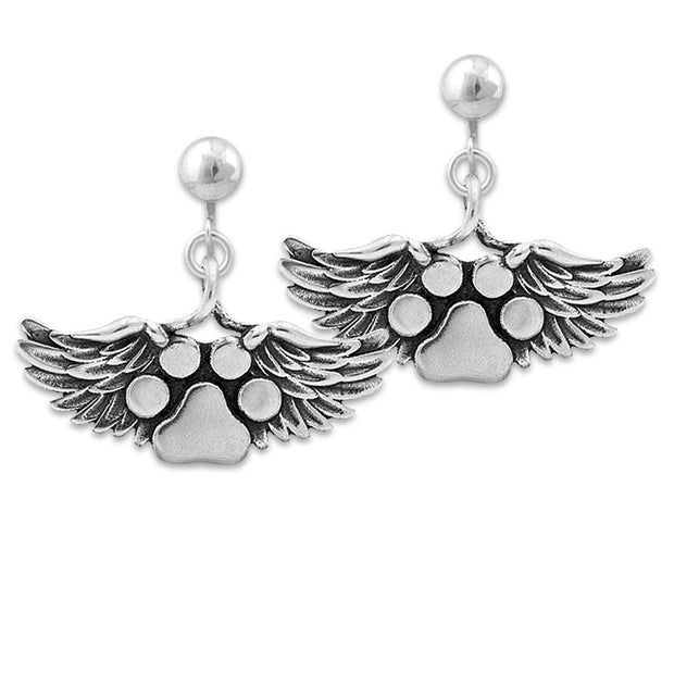 Paw Print Angel Earrings, Sterling Silver Heavens Paws Earrings