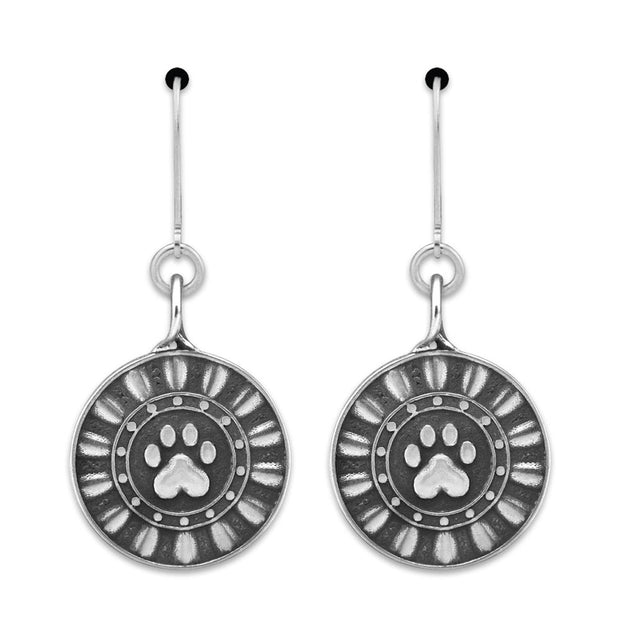 Paw Print Pet Remembrance Sterling Silver Reflection Paws Earrings