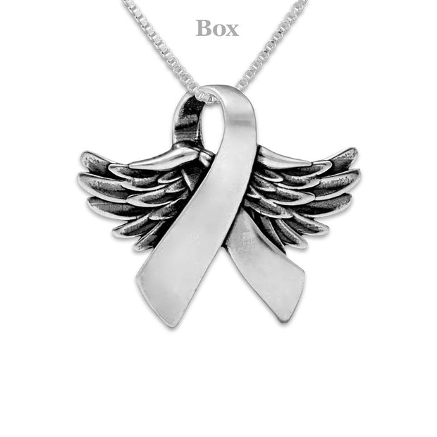 Personalized Sterling Angel Wings Of Hope Awareness Ribbon Necklace