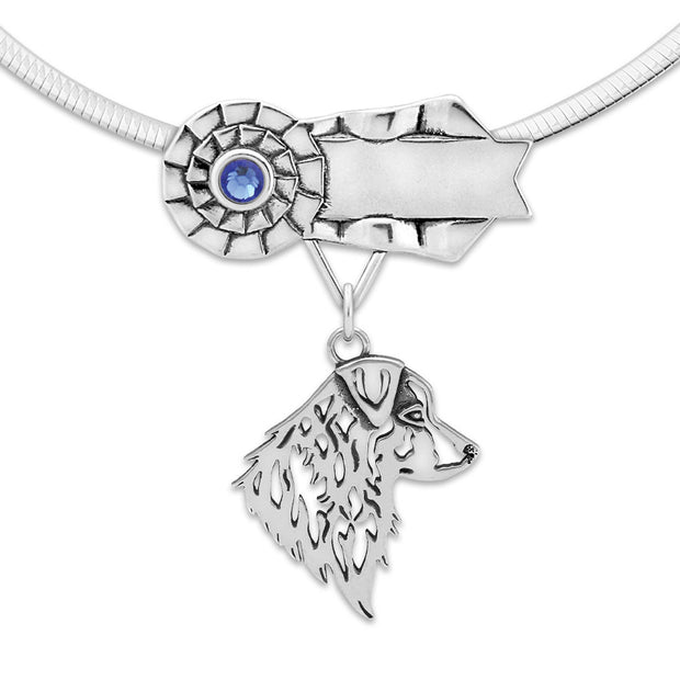 Personalized Best In Show Australian Shepherd Necklace, Rosette Dog Show Jewelry