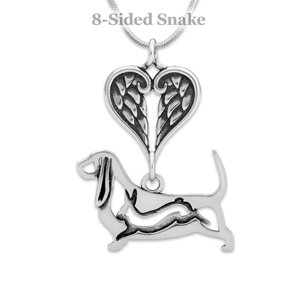 Basset Hound Angel Pendant, Sterling Silver Custom Memorial Keepsakes