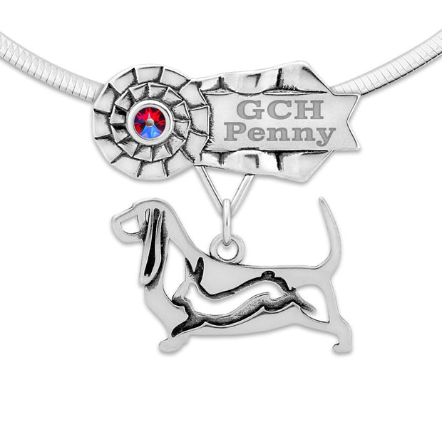 Custom Basset Hound Rosette Necklace, GCH Jewelry