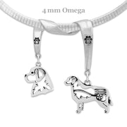 Bernese Mountain Dog Necklace Head and Body Designs on Paw Print Charm Holder in Sterling Silver on Omega Chain.