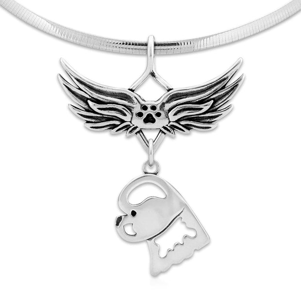 Bichon Frise Memorial Necklace, Angel Wing Jewelry