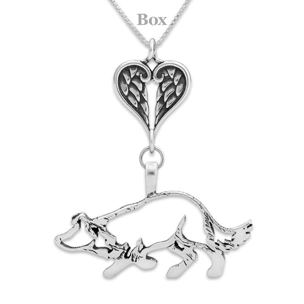 Border Collie Angel Pendant, Sterling Silver Personalized Memorial