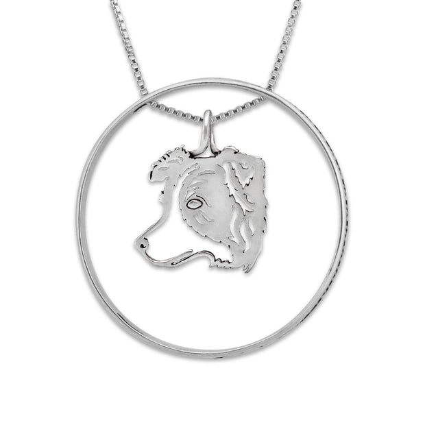 Sterling Silver Border Collie Necklace w/Paw Print Enhancer, Head