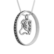 Sterling Silver Border Collie Necklace w/Paw Print Enhancer, Head