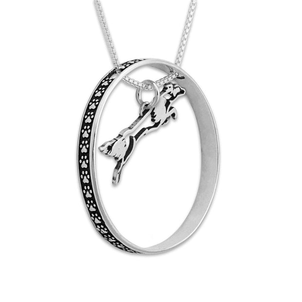 Sterling Silver Fly Like a Border Collie Necklace w/Paw Print Enhancer, Body