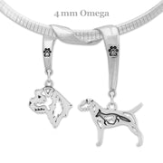 Border Terrier Necklace Head and Body Designs on Paw Print Charm Holder in Sterling Silver on Omega Chain.