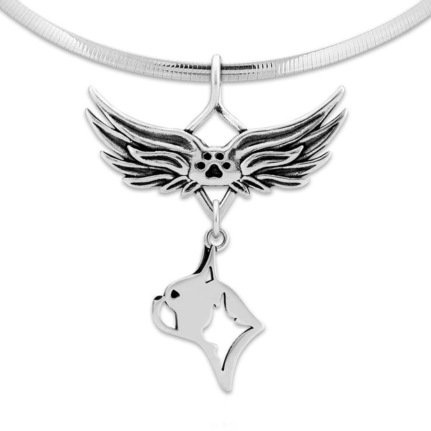 Boston Terrier Memorial Necklace,  Angel Wing Jewelry