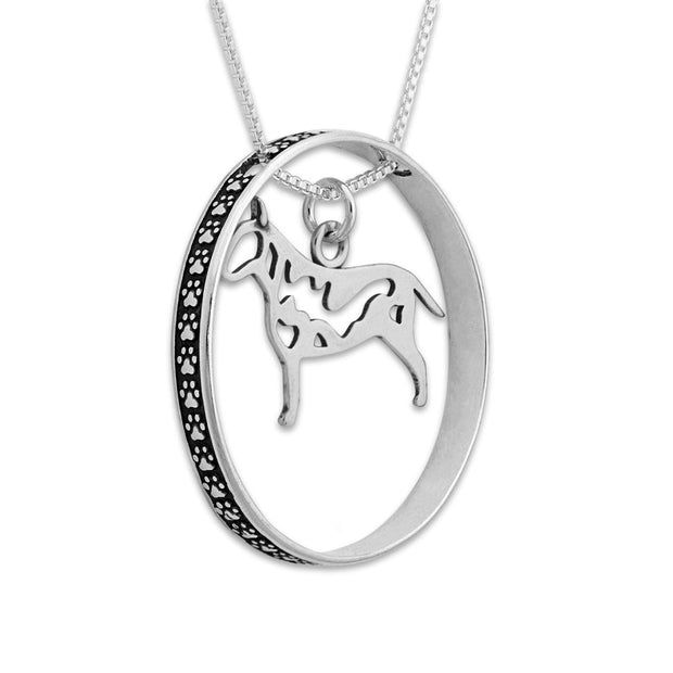 Sterling Silver Bull Terrier Necklace w/Paw Print Enhancer, Body