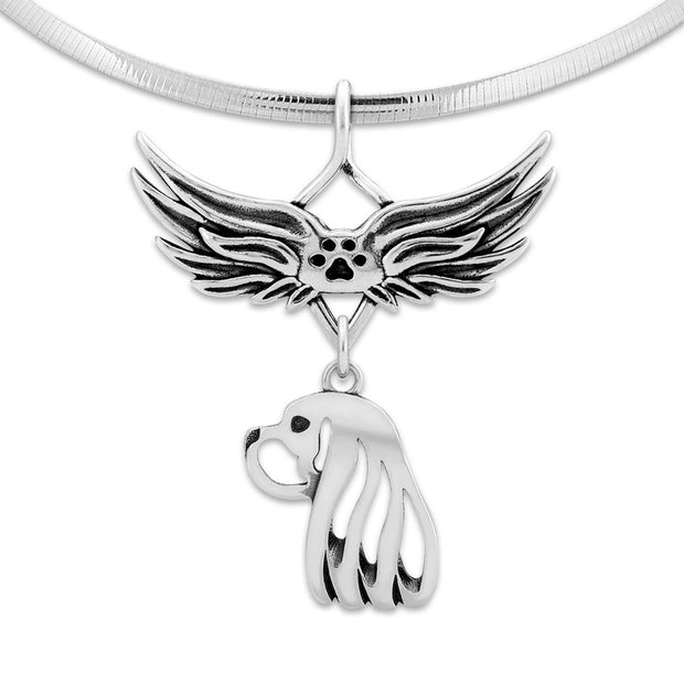 Cavalier King Charles Spaniel Memorial Necklace, Angel Wing Jewelry