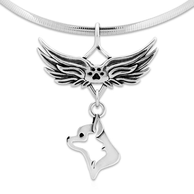 Chihuahua Memorial Necklace, Angel Wing Jewelry