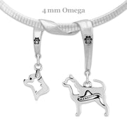 Chihuahua Necklace Head and Body Designs on Paw Print Charm Holder in Sterling Silver on Omega Chain.