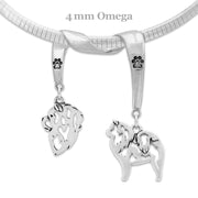 Chow Chow Necklace Head and Body Designs on Paw Print Charm Holder in Sterling Silver on Omega Chain.