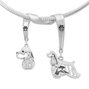 Cocker Spaniel Necklace Head and Body Designs on Paw Print Charm Holder in Sterling Silver on Omega Chain.