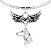 Dachshund Pet Loss Necklace with Angel Wing Charm Holder with Paw Print in Sterling Silver on Omega Chain.