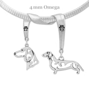 Dachshund Necklace Head and Body Designs on Paw Print Charm Holder in Sterling Silver on Omega Chain.