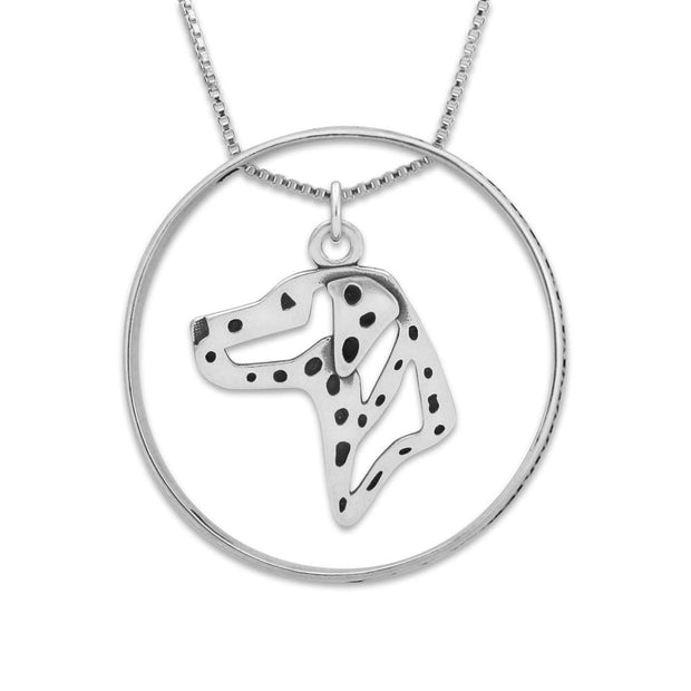 Sterling Silver Dalmatian Necklace w/Paw Print Enhancer, Head