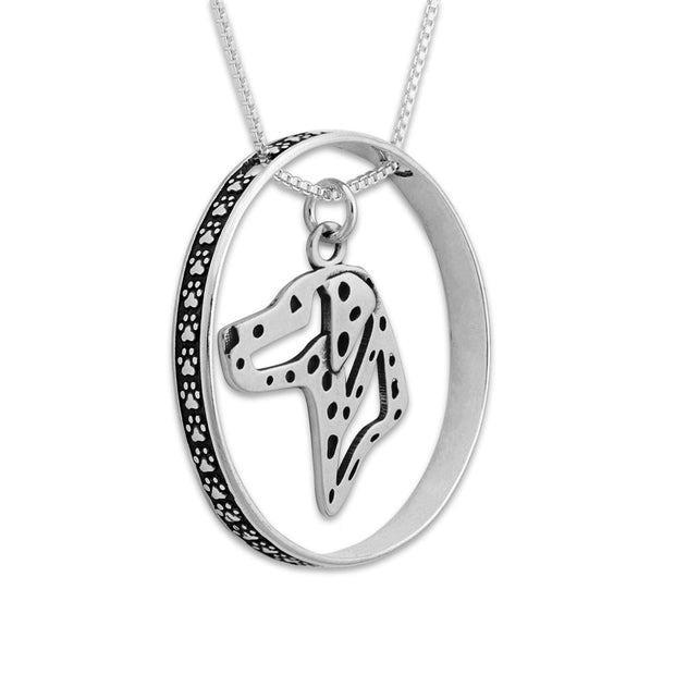 Sterling Silver Dalmatian Necklace w/Paw Print Enhancer, Head