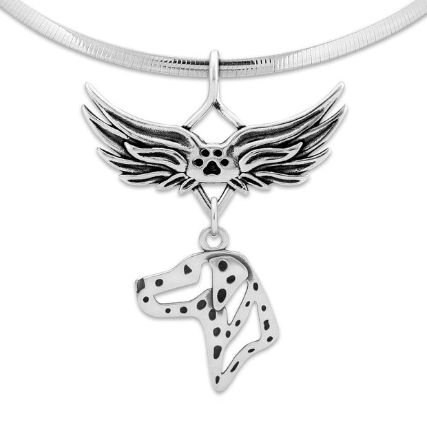 Dalmatian Memorial Necklace, Angel Wing Jewelry