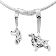 English Cocker Spaniel Necklace Head and Body Designs on Paw Print Charm Holder in Sterling Silver on Omega Chain.