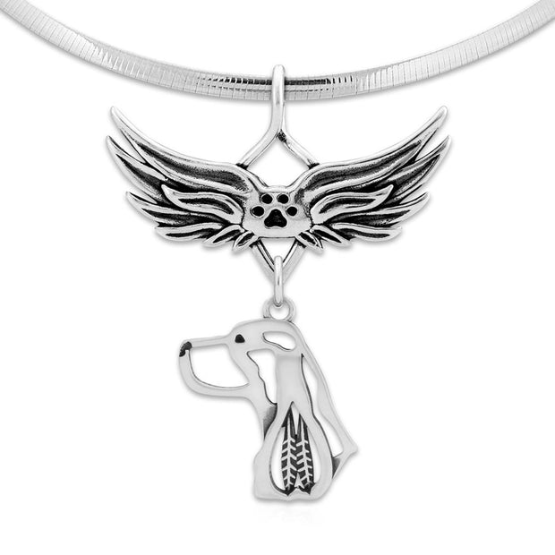 English Springer Spaniel Memorial Necklace, Angel Wing Jewelry