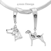 German Shorthaired Pointer Necklace Head and Body Designs on Paw Print Charm Holder in Sterling Silver on Omega Chain.